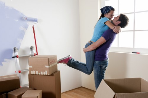 Office furniture and equipment prepared for a Docklands business move