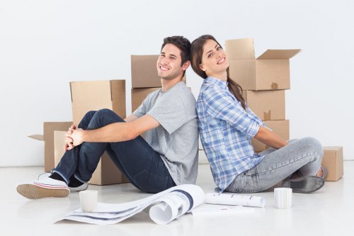 Packed boxes and furniture prepared for a Docklands move